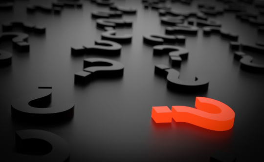 Today's Inspiration: December 28, 2022 a bunch of black questions marks with one outstanding red one